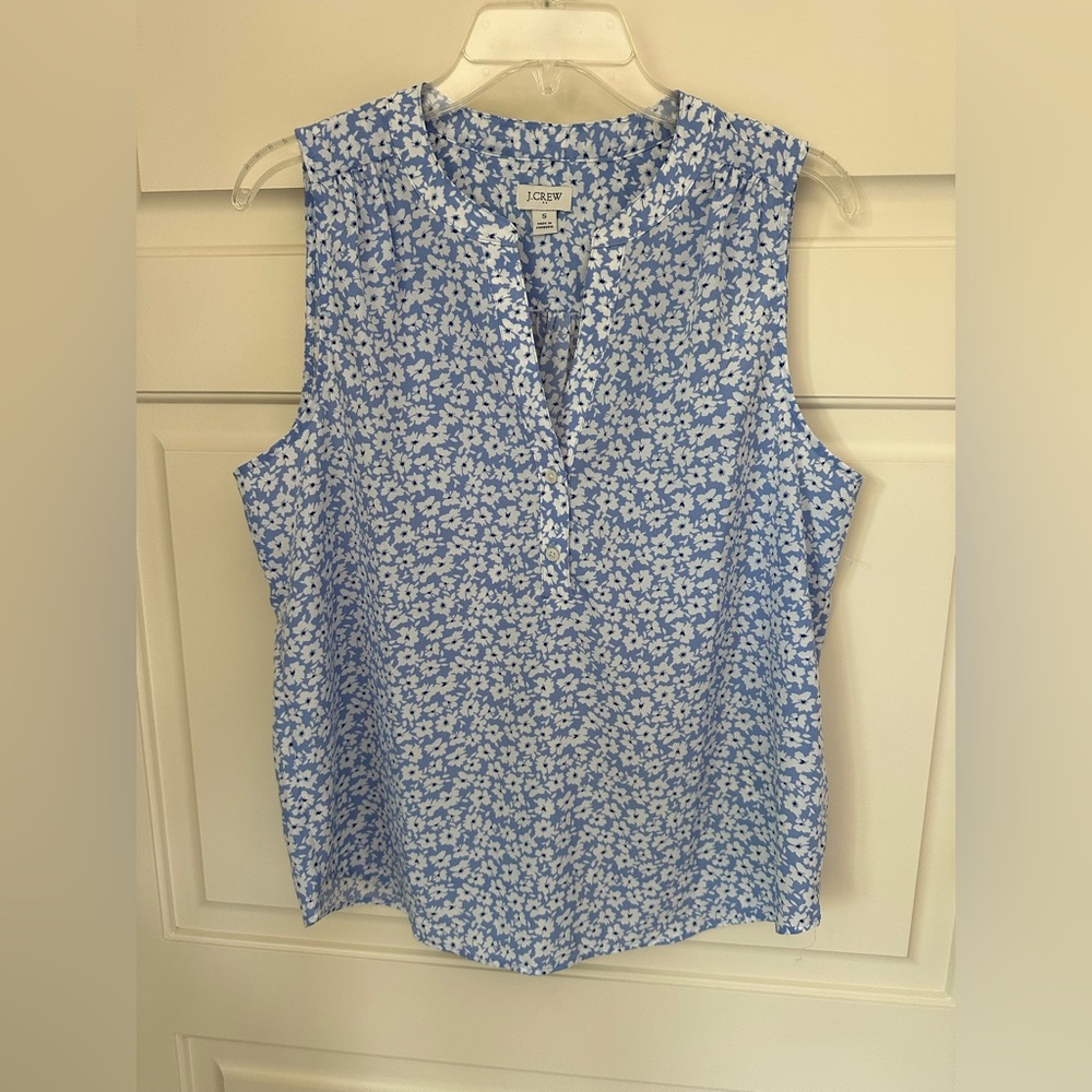 J. Crew Blue Floral Sleeveless Blouse